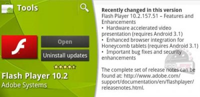   Flash 10.2   Android 3.1