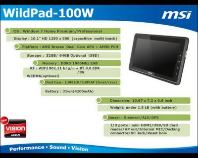 MSI WindPad 110W  AMD Brazos     $600