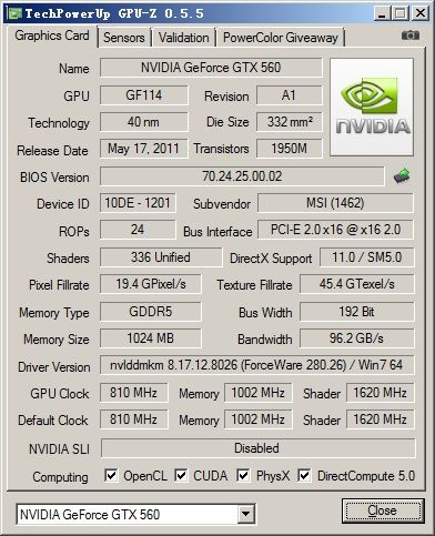 "" GeForce GTX 560  MSI
