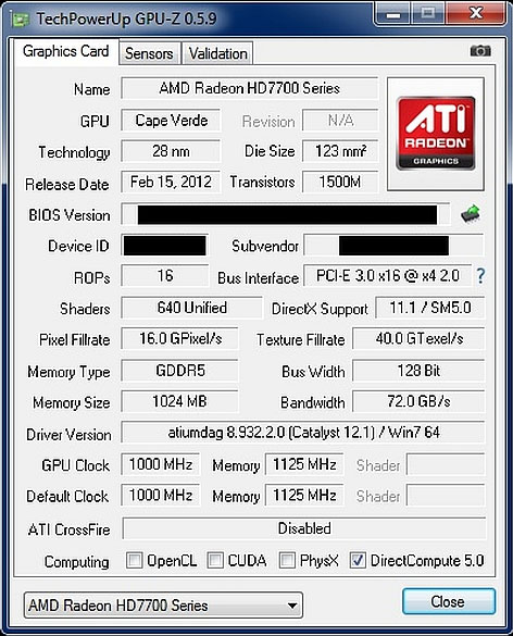  Radeon HD 7770  640  ?