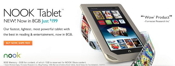  NOOK Tablet  8    $199,   NOOK Color  $169