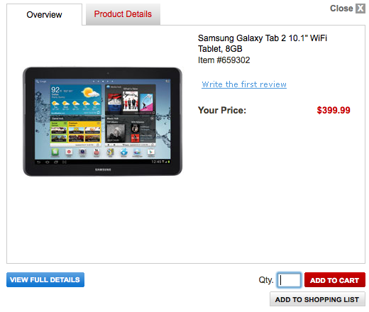 10,1  Samsung Galaxy Tab 2   $399