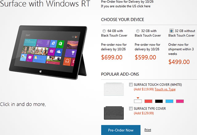   Surface RT ,   $500  