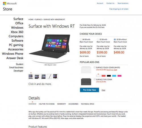  Microsoft Surface   $500