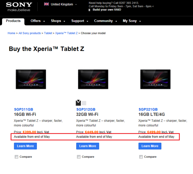 Sony    Xperia Tablet Z  